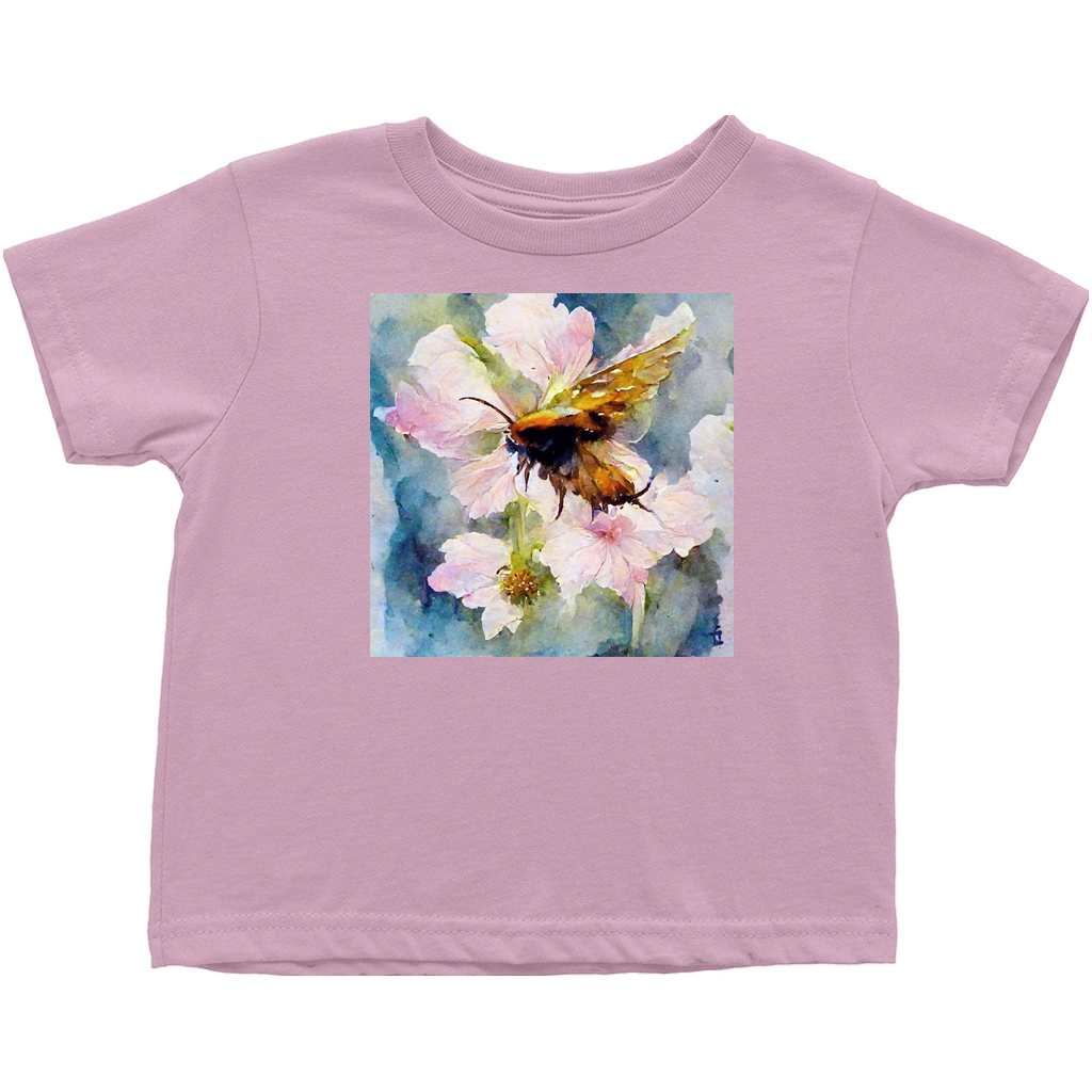 Watercolor Bee Landing on Flower Toddler T-Shirt Pink Baby & Toddler Tops apparel Watercolor Bee Landing on Flower