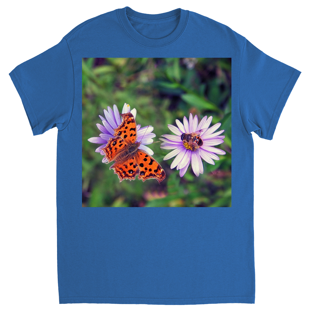 Butterfly & Bee on Purple Flower Unisex Adult T-Shirt Royal Shirts & Tops apparel