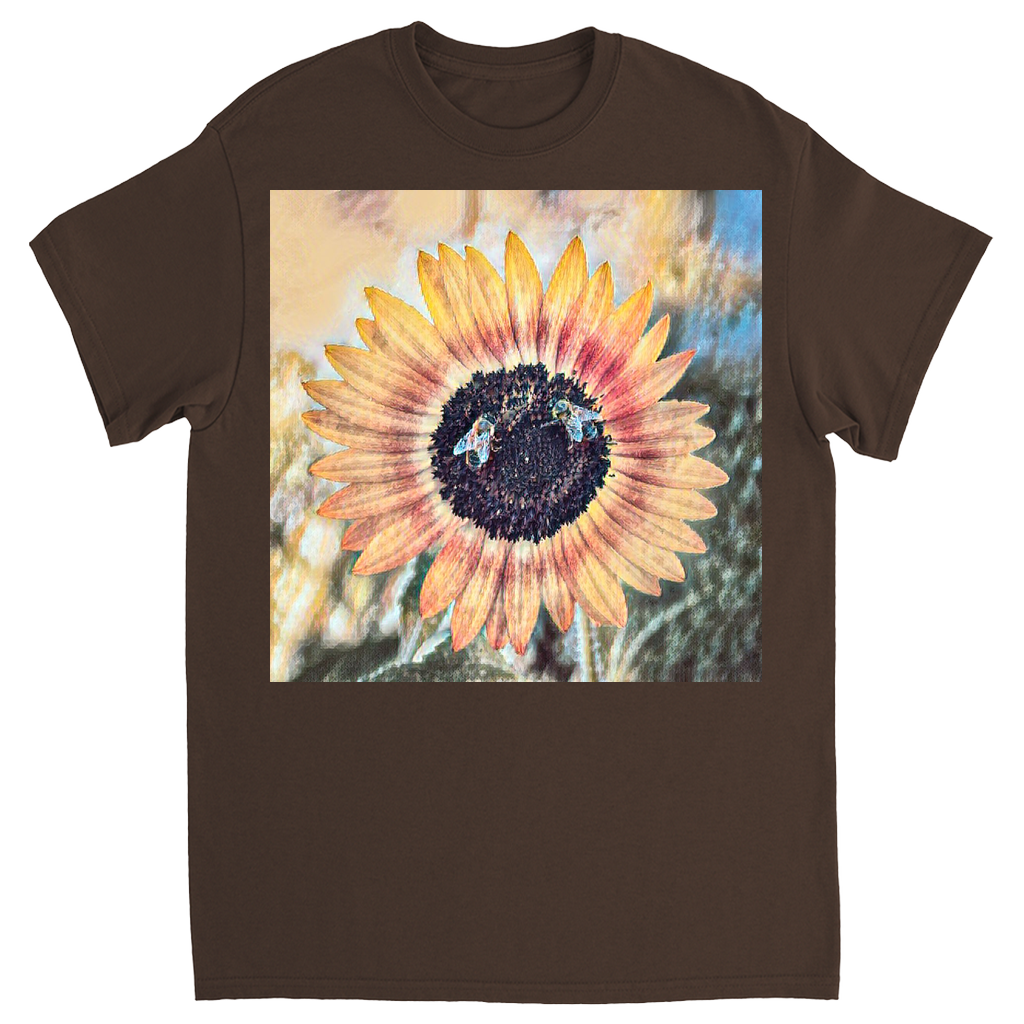 Painted 2 Sunflower Bees T-Shirt Dark Chocolate Shirts & Tops apparel