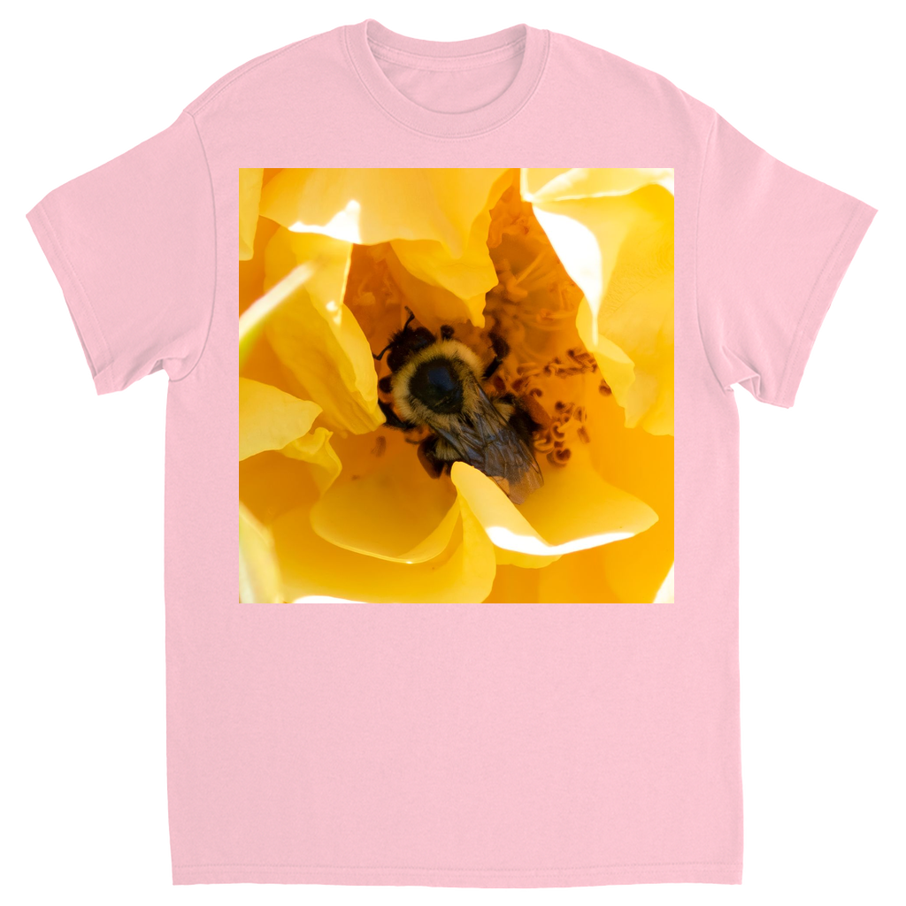 Bee in a Yellow Rose Unisex Adult T-Shirt Light Pink Shirts & Tops apparel