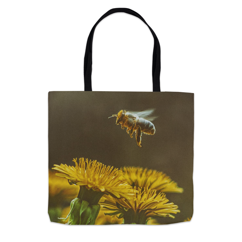 Golden Bee Hovering Over Flower Tote Bag Shopping Totes bee tote bag gift for bee lover gifts original art tote bag totes zero waste bag