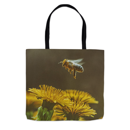 Golden Bee Hovering Over Flower Tote Bag 13x13 inch Shopping Totes bee tote bag gift for bee lover gifts original art tote bag totes zero waste bag