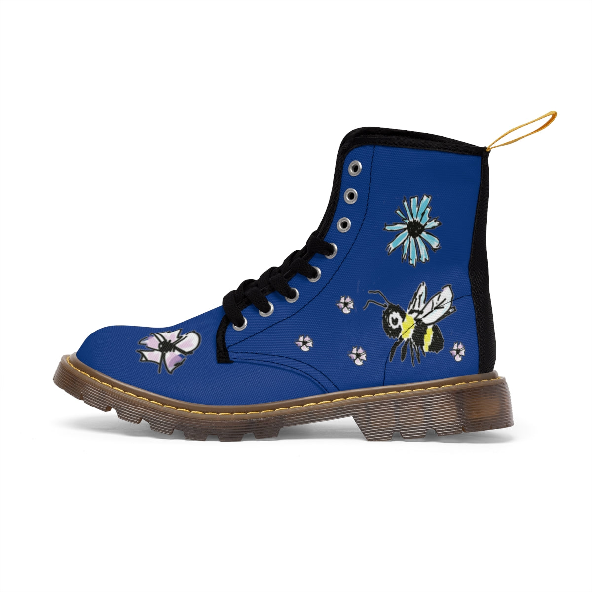 Scratch Drawn Bee Women's Canvas Boots Shoes Bee boots Blue boots combat boots fun womens boots original art boots Scratch Drawn Bee Shoes unique womens boots vegan boots vegan combat boots womens boots womens fashion boots