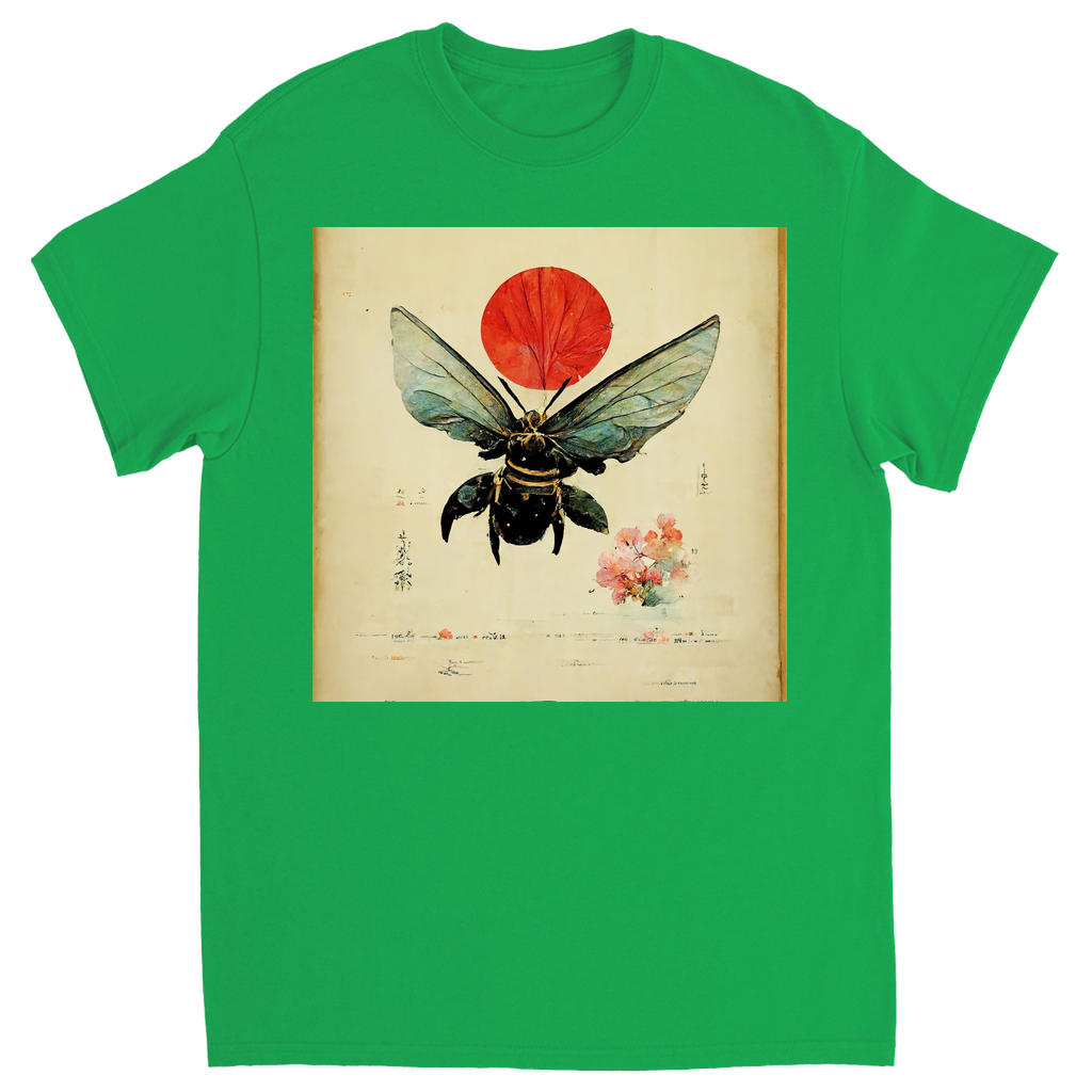 Vintage Japanese Bee with Sun Unisex Adult T-Shirt Irish Green Shirts & Tops apparel Vintage Japanese Bee with Sun
