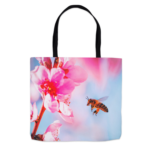 Bee with Hot Pink Flower Tote Bag Shopping Totes bee tote bag gift for bee lover gifts original art tote bag totes zero waste bag