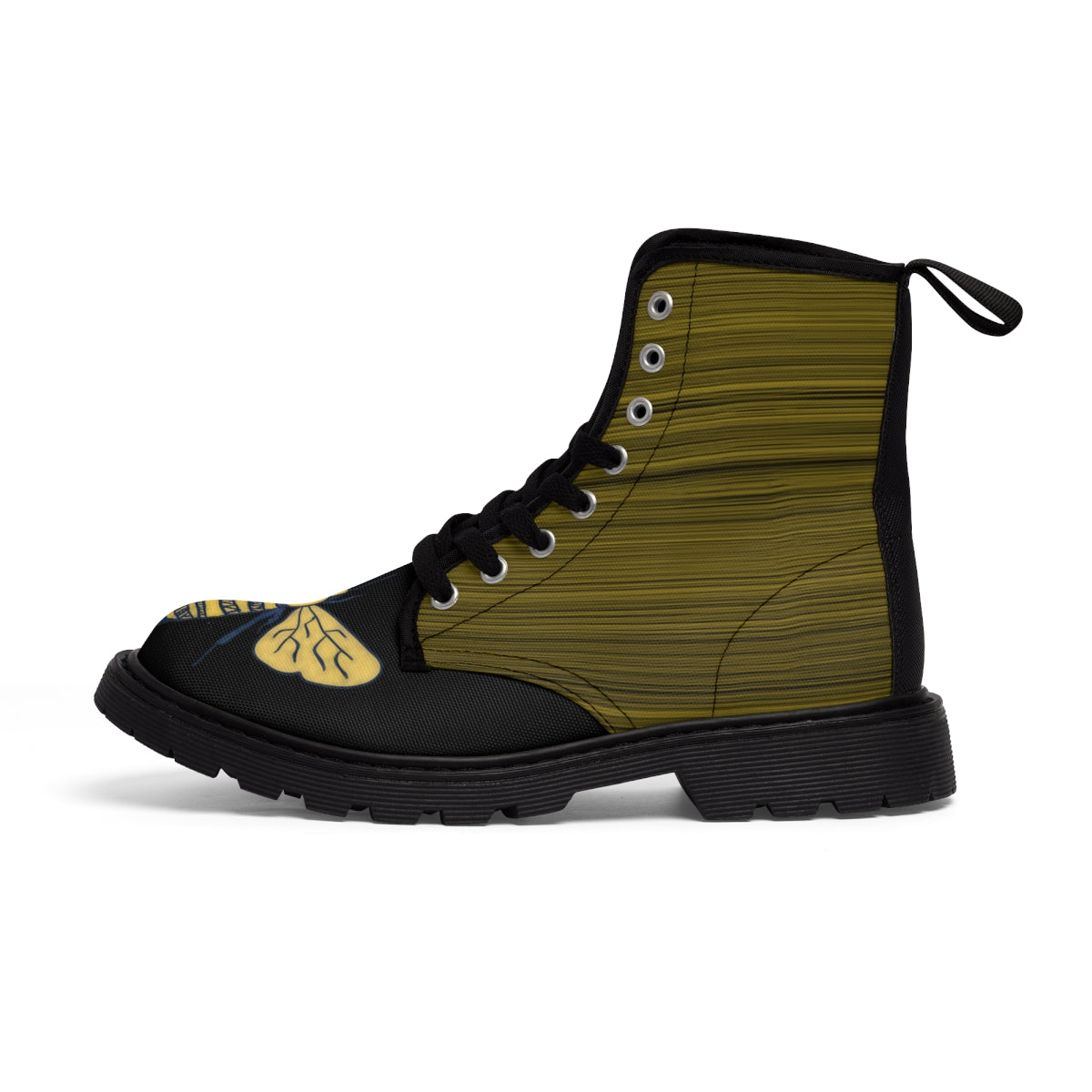 Deep Yellow Doodle Bee Painted Women's Canvas Boots Shoes Bee boots original art boots Shoes unique womens boots vegan boots vegan combat boots womens boots womens fashion boots