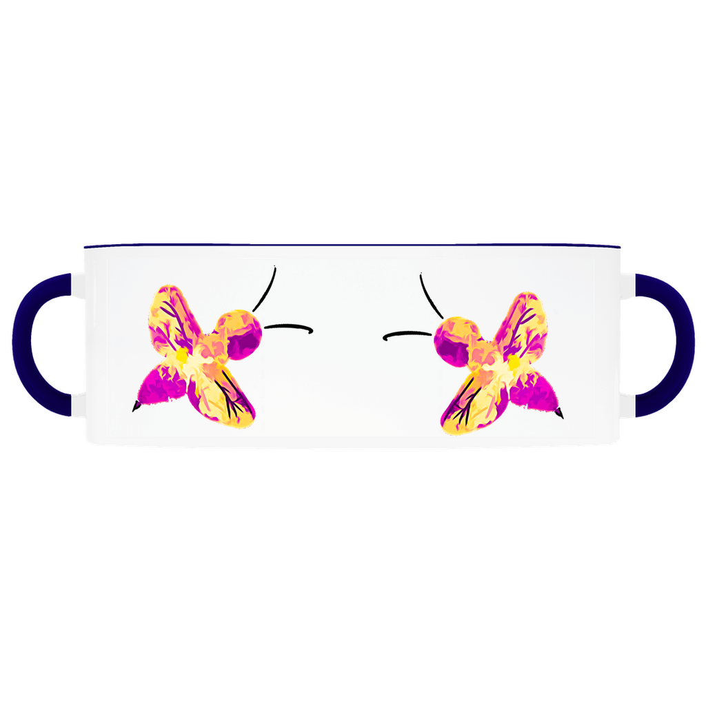Abstract Pink and Yellow Bee Accent Mug 11 oz White With Dark Blue Accents Coffee & Tea Cups gifts
