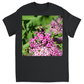 Bumble Bee on a Mound of Pink Flowers Unisex Adult T-Shirt Black Shirts & Tops apparel