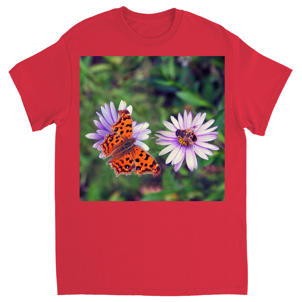 Butterfly & Bee on Purple Flower Unisex Adult T-Shirt Red Shirts & Tops apparel