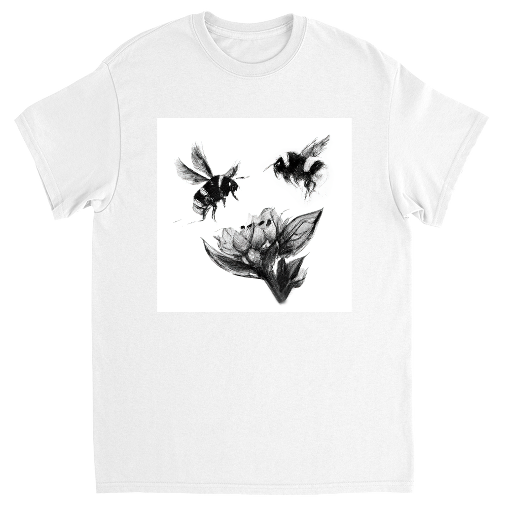 Ink Wash Bumble Bees Unisex Adult T-Shirt White Shirts & Tops apparel Ink Wash Bumble Bees