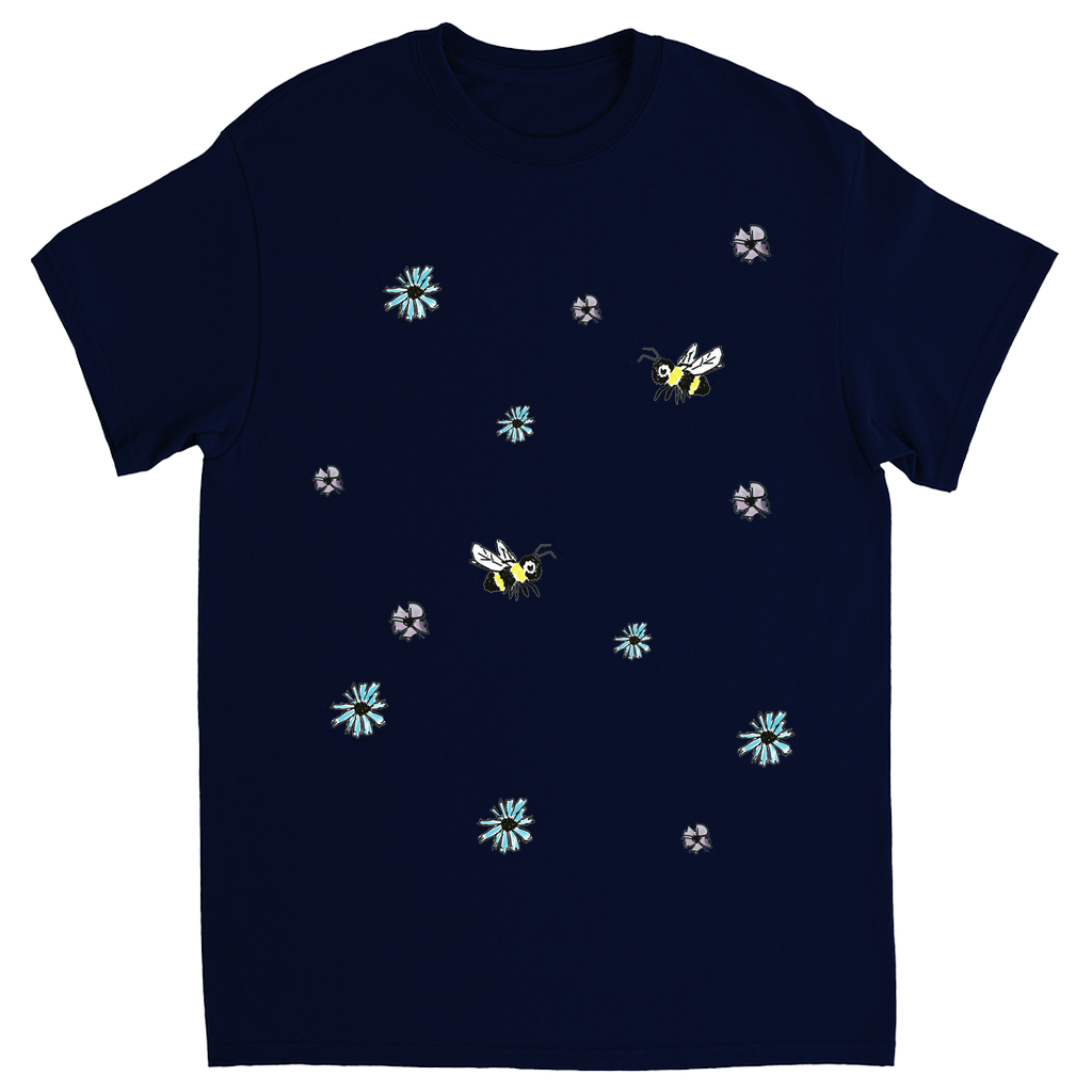 Scratch Drawn Bee Unisex Adult T-Shirt Navy Blue Shirts & Tops apparel Scratch Drawn Bee
