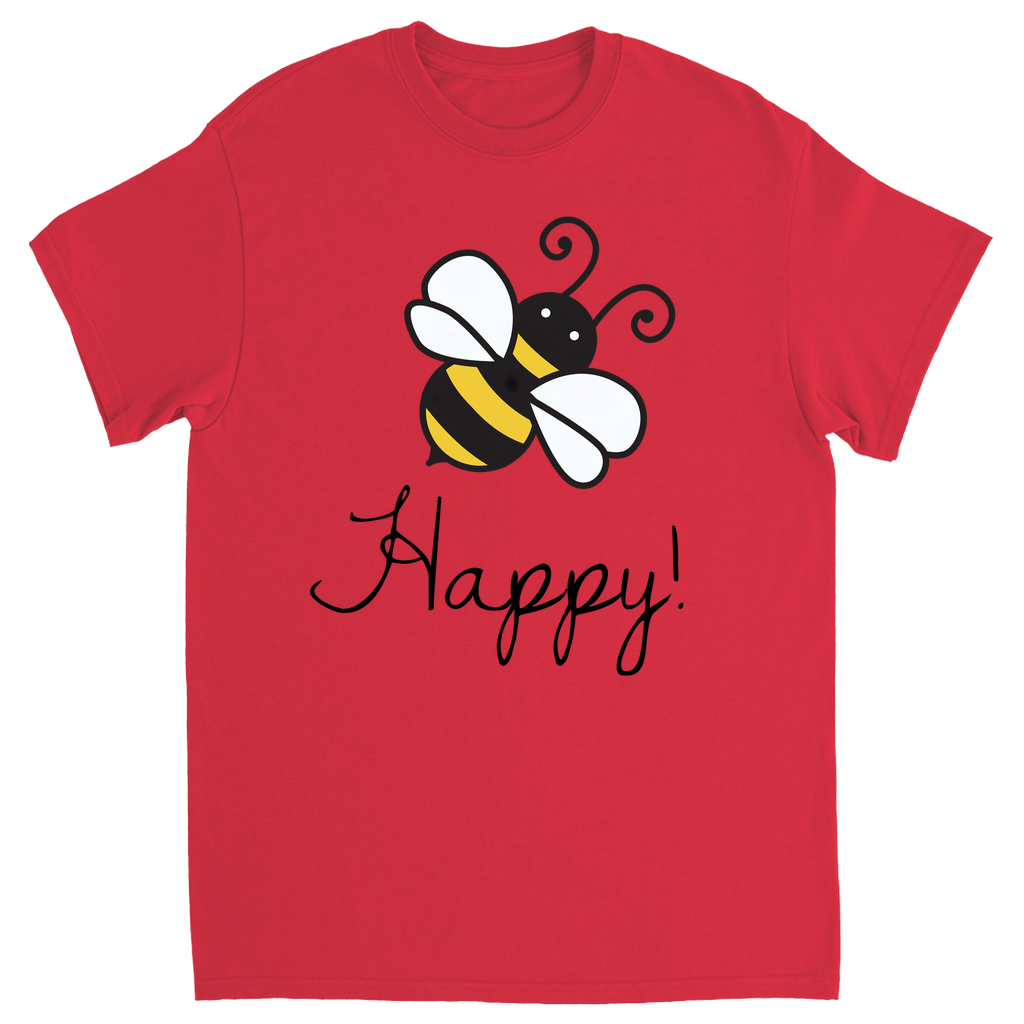 Bee Happy Unisex Adult T-Shirt Red Shirts & Tops apparel