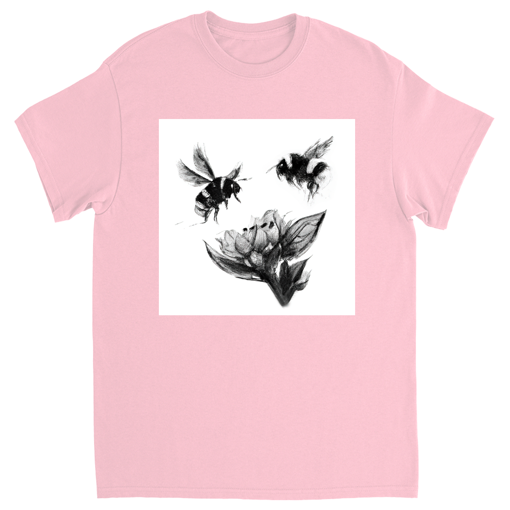 Ink Wash Bumble Bees Unisex Adult T-Shirt Light Pink Shirts & Tops apparel Ink Wash Bumble Bees