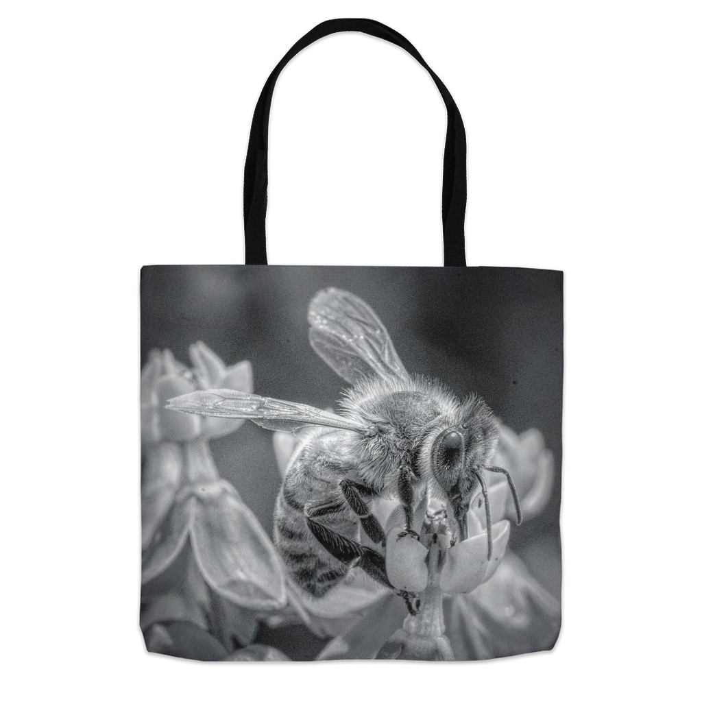 Black & White Sipping Bee Tote Bag 16x16 inch Shopping Totes bee tote bag gift for bee lover gifts original art tote bag totes zero waste bag