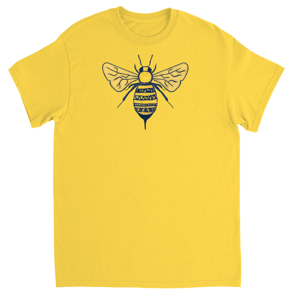 Deep Yellow Doodle Bee Unisex Adult T-Shirt Daisy Shirts & Tops apparel