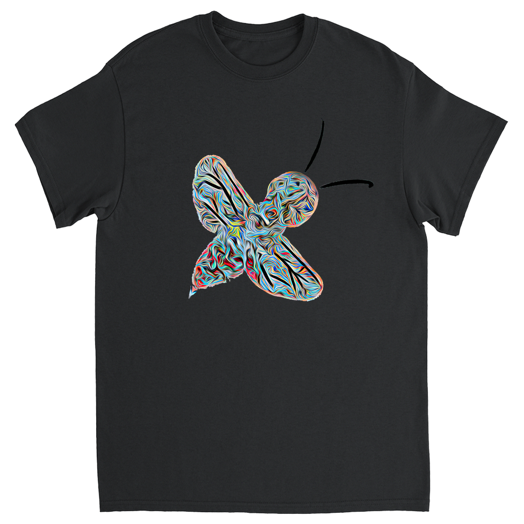 Abstract Twirly Blue Bee Unisex Adult T-Shirt Black Shirts & Tops apparel