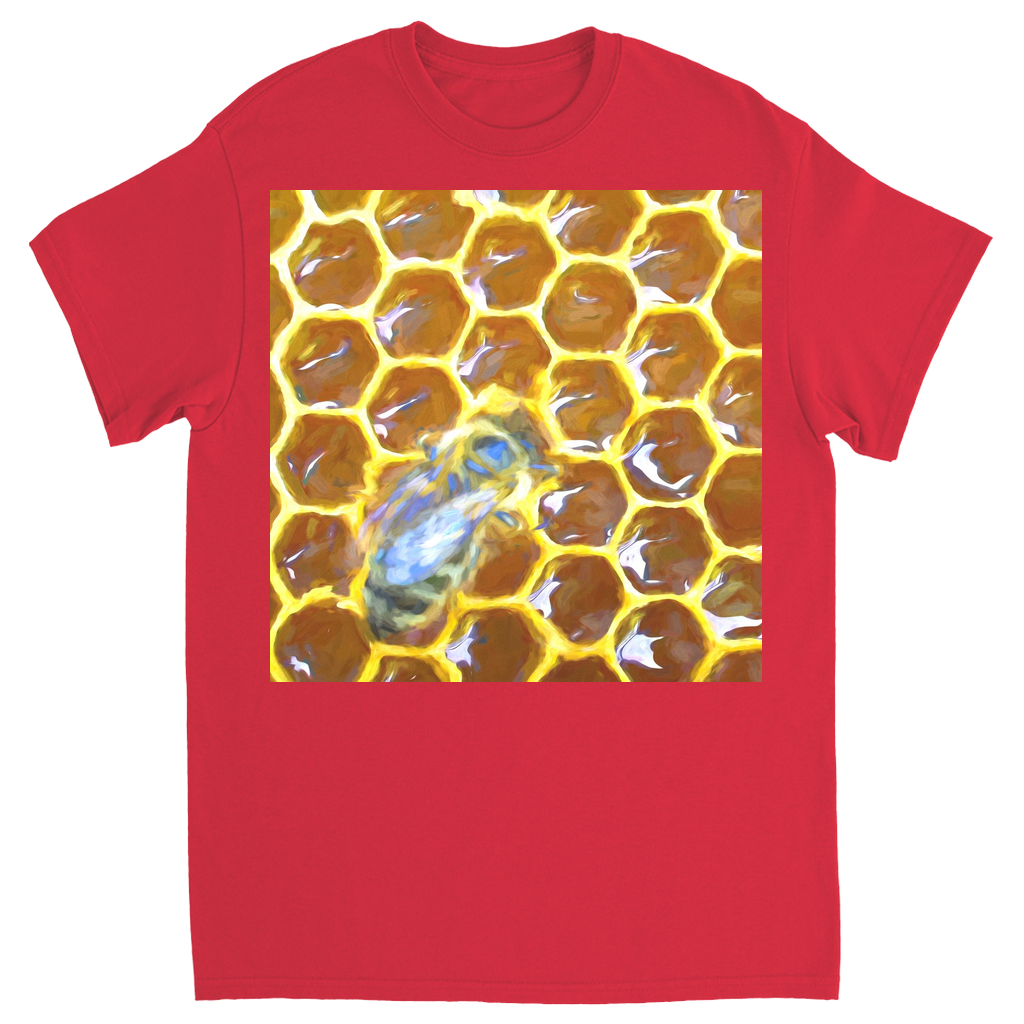 Bee on Honeycomb Unisex Adult T-Shirt Red Shirts & Tops apparel