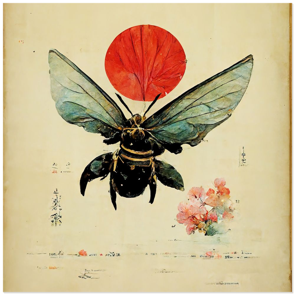Vintage Japanese Bee with Sun - Acrylic Print 12x12 inch Acrylic Prints Vintage Japanese Bee with Sun
