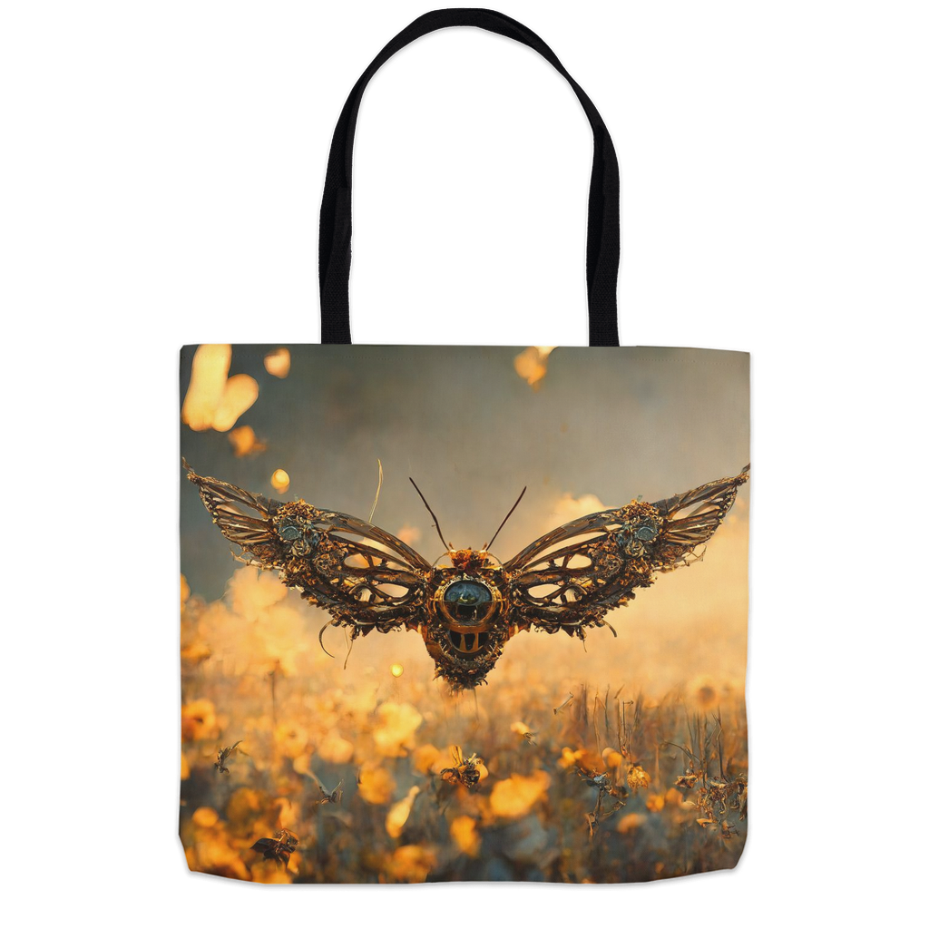 Metal Flying Steampunk Bee Tote Bag 18x18 inch Shopping Totes bee tote bag gift for bee lover gifts Metal Flying Steampunk Bee original art tote bag totes zero waste bag