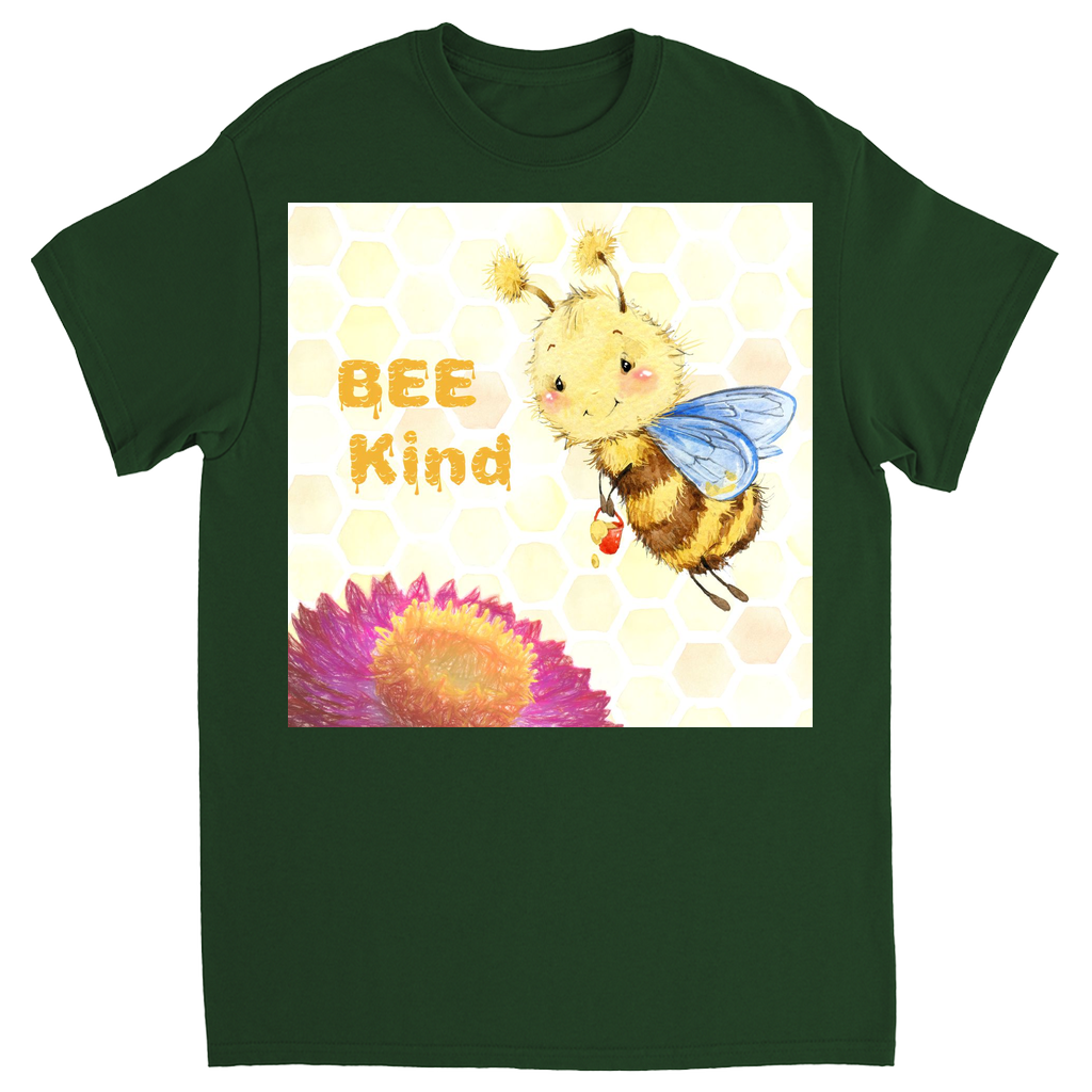 Pastel Bee Kind Unisex Adult T-Shirt Forest Green Shirts & Tops apparel