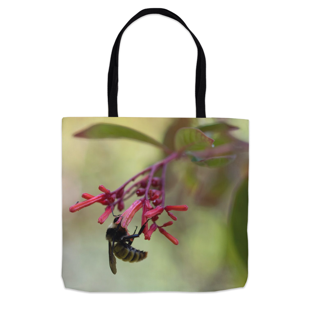 Bee Hanging on Red Flowers Tote Bag 16x16 inch Shopping Totes Bee Hanging on Red Flowers bee tote bag gift for bee lover original art tote bag totes zero waste bag