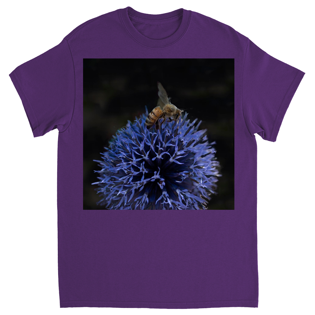 Bee on a Purple Ball Flower Unisex Adult T-Shirt Purple Shirts & Tops apparel