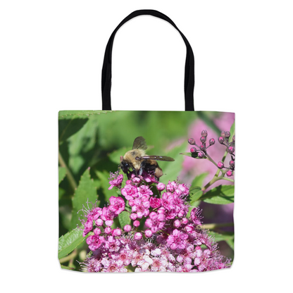 Bumble Bee on a Mound of Pink Flowers Tote Bag 13x13 inch Shopping Totes bee tote bag gift for bee lover gifts original art tote bag totes zero waste bag