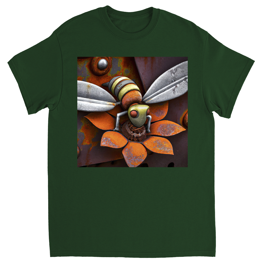Rusted Bee 14 Unisex Adult T-Shirt Forest Green Shirts & Tops apparel Rusted Metal Bee 14