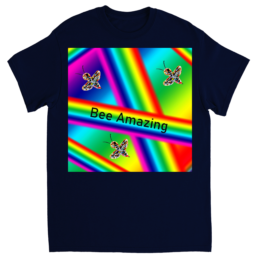 Bee Amazing Rainbow Unisex Adult T-Shirt Navy Blue Shirts & Tops apparel