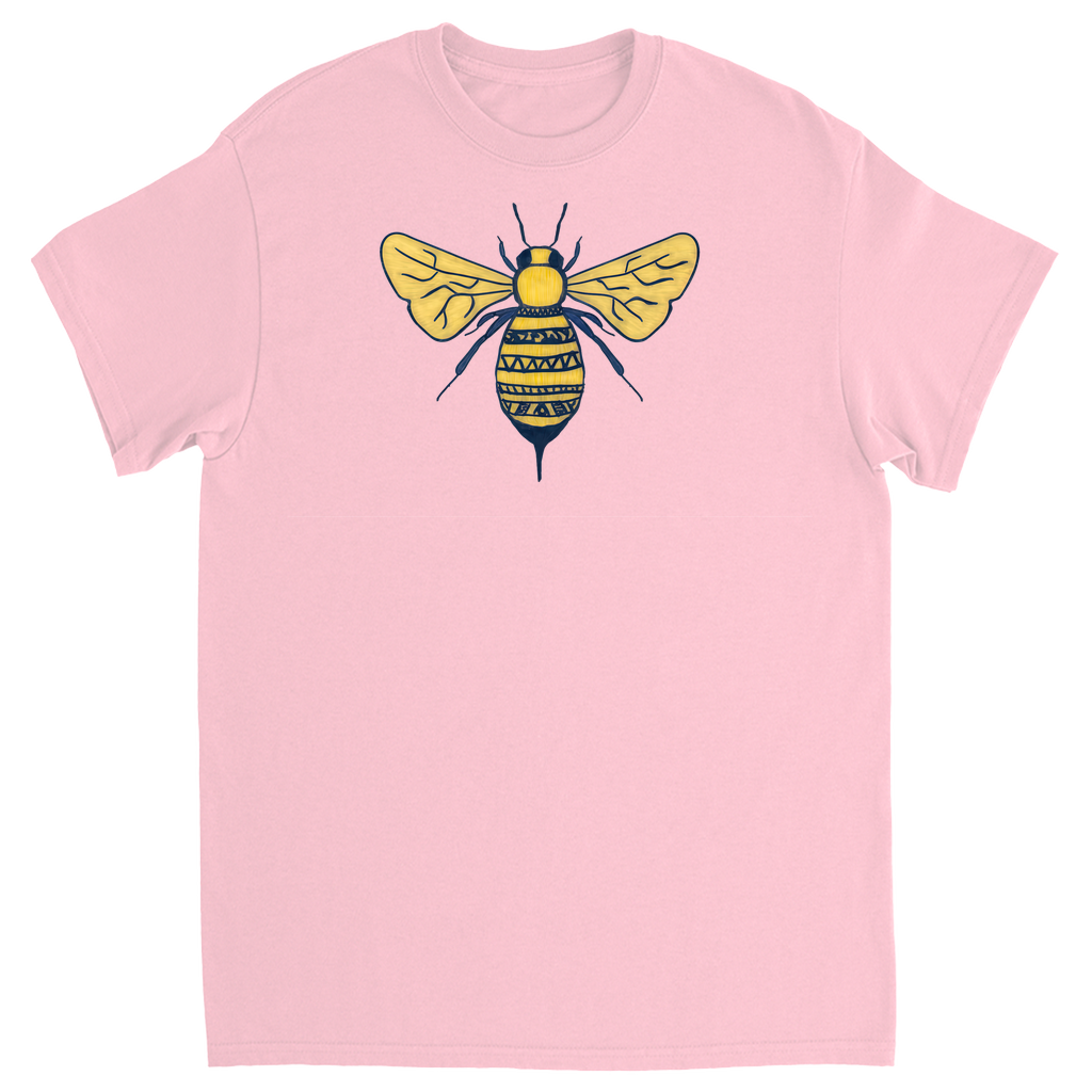 Deep Yellow Doodle Bee Unisex Adult T-Shirt Light Pink Shirts & Tops apparel