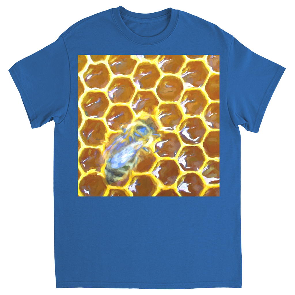 Bee on Honeycomb Unisex Adult T-Shirt Royal Shirts & Tops apparel