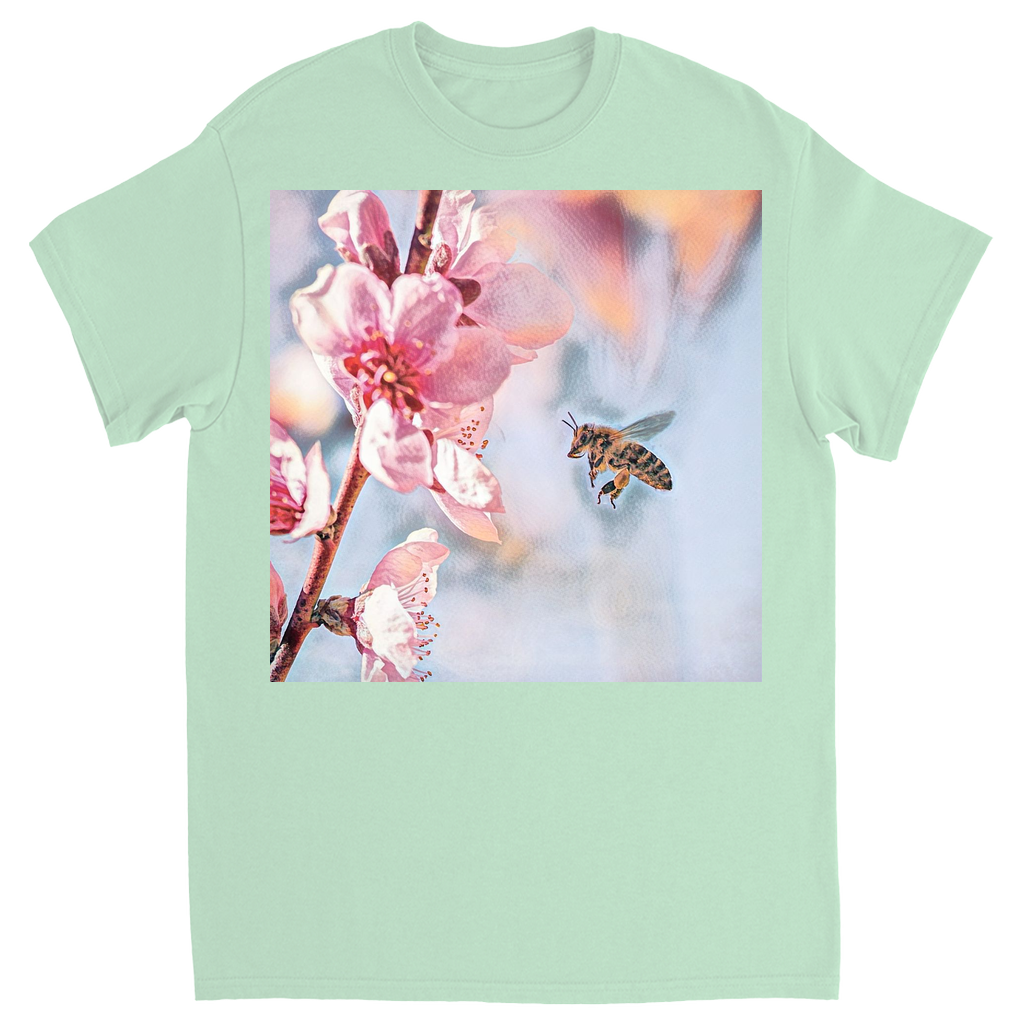 Water Color Bee with Flower Unisex Adult T-Shirt Mint Shirts & Tops apparel