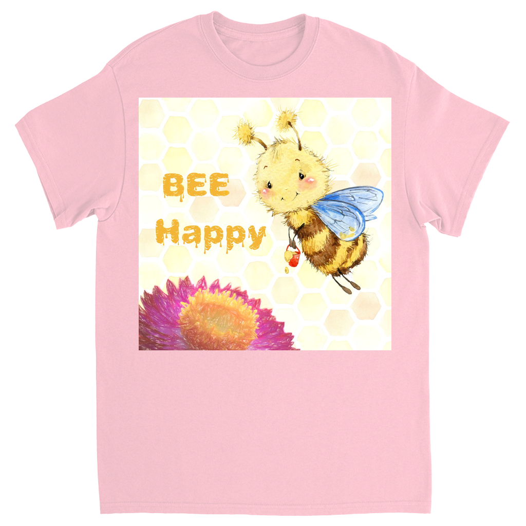 Pastel Bee Happy Unisex Adult T-Shirt Light Pink Shirts & Tops apparel