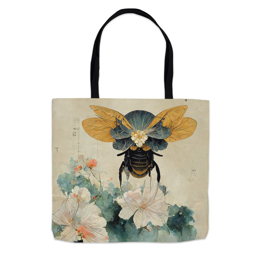Vintage Japanese Paper Flying Bee Tote Bag 13x13 inch Shopping Totes bee tote bag gift for bee lover gifts original art tote bag totes Vintage Japanese Paper Flying Bee zero waste bag