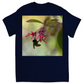 Bee Hanging on Red Flowers Unisex Adult T-Shirt Navy Blue Shirts & Tops apparel Bee Hanging on Red Flowers