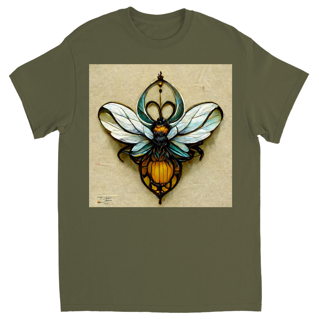Blue Art Nouveau Bee T-Shirt Military Green Shirts & Tops apparel Blue Art Nouveau Bee