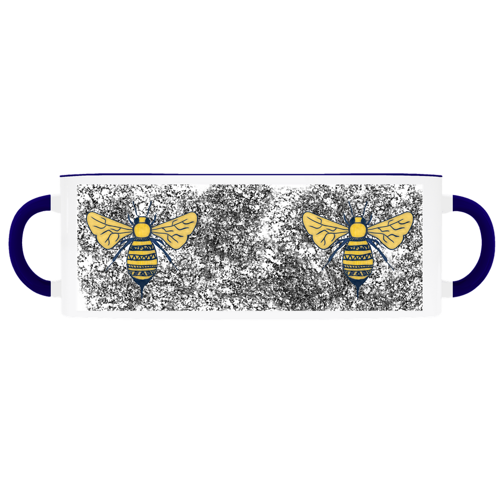 Deep Yellow Doodle Bee Accent Mug 11 oz White With Dark Blue Accents Coffee & Tea Cups gifts