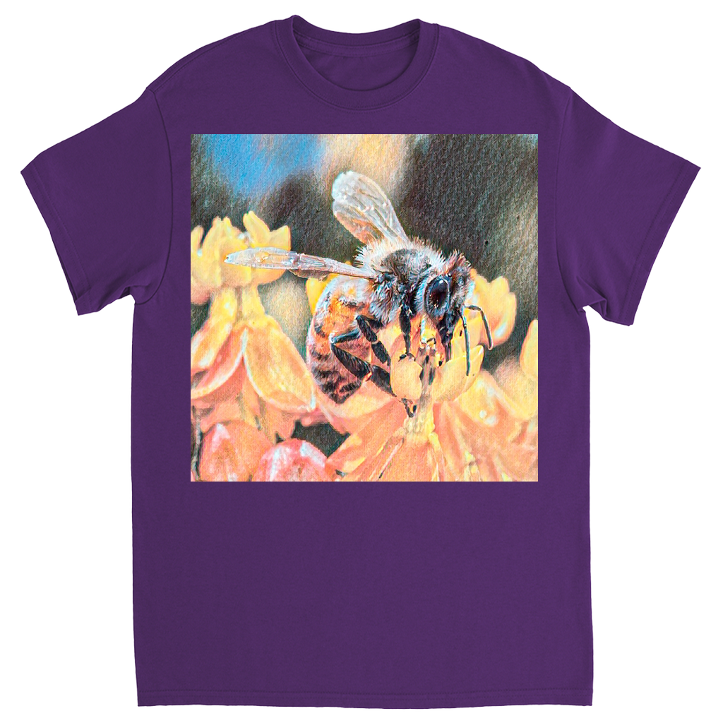 Watercolor Bee Sipping Unisex Adult T-Shirt Purple Shirts & Tops apparel