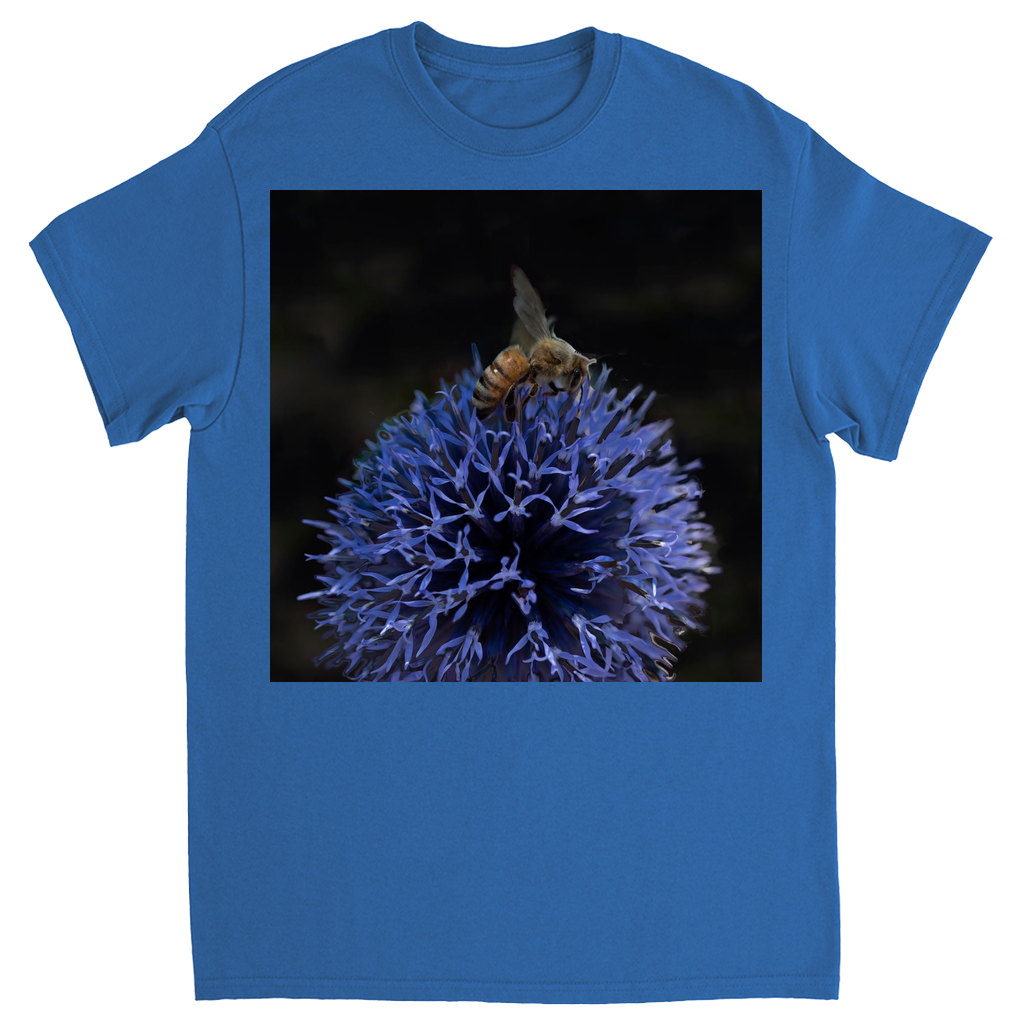 Bee on a Purple Ball Flower Unisex Adult T-Shirt Royal Shirts & Tops apparel