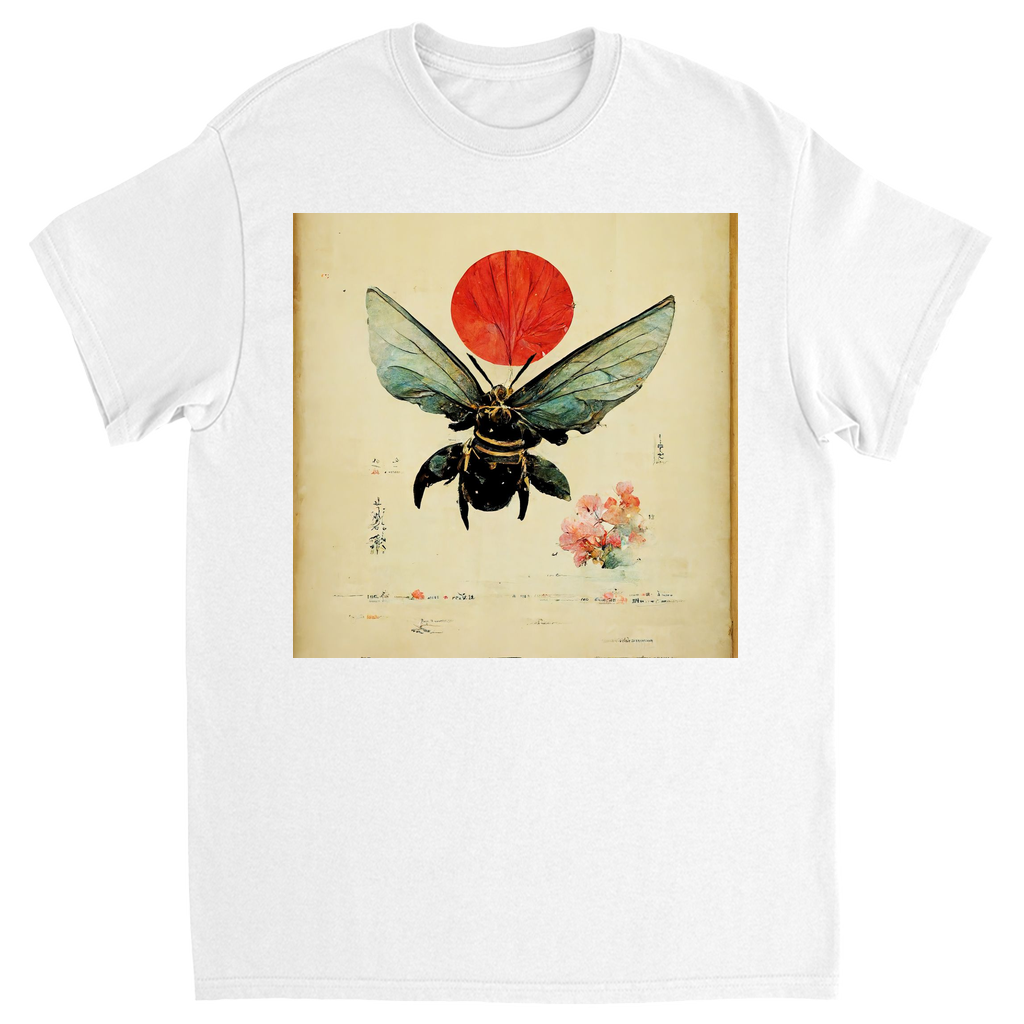 Vintage Japanese Bee with Sun Unisex Adult T-Shirt White Shirts & Tops apparel Vintage Japanese Bee with Sun