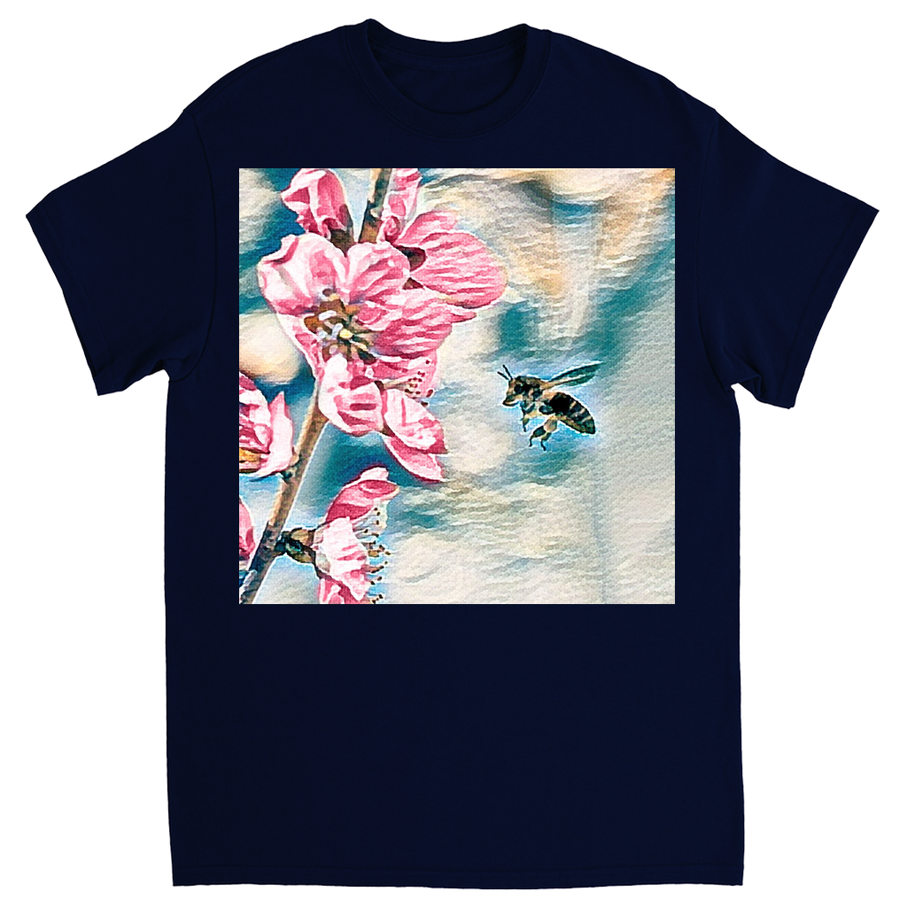 Pencil and Wash Bee with Flower Unisex Adult T-Shirt Navy Blue Shirts & Tops apparel