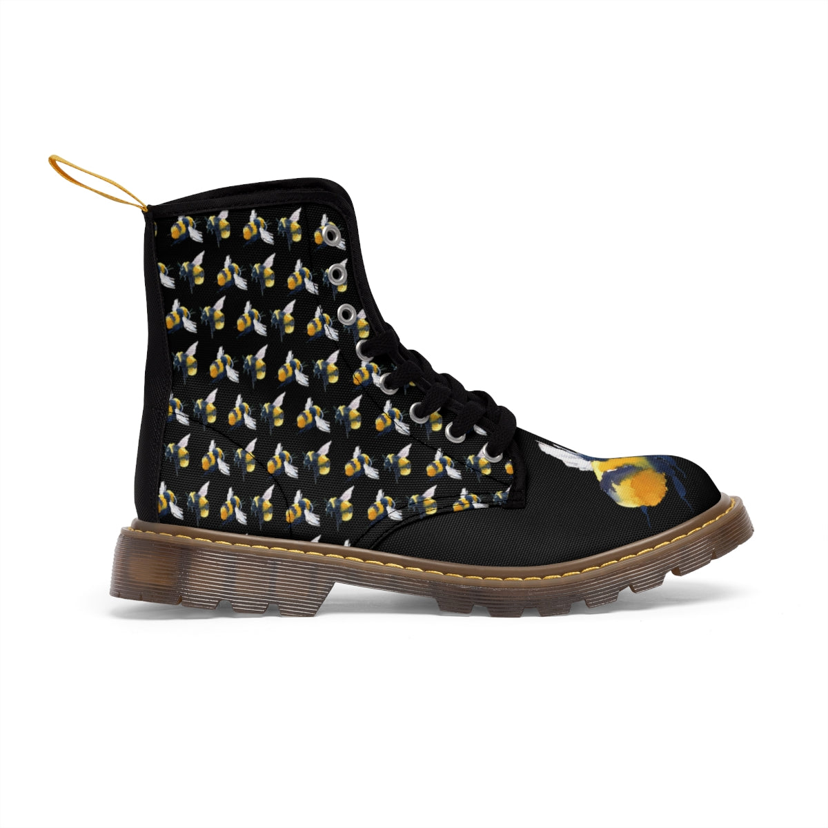Friendly Flying Bees Men's Black Canvas Boots Shoes Bee boots combat boots gift for bee lover gift for him Mens boots mens fashion boots mens shoes Shoes unique mens boots vegan boots vegan combat boots