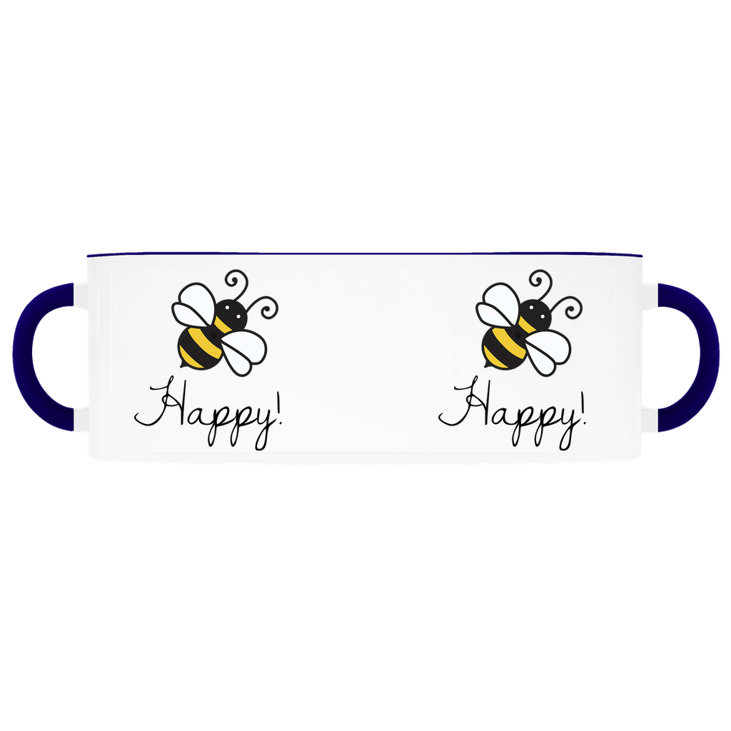 Bee Happy Accent Mug 11 oz White With Dark Blue Accents Coffee & Tea Cups gifts