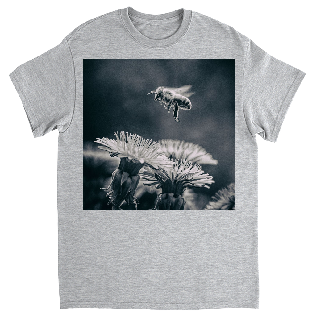 B&W Bee Hovering Over Flower Sport Grey Shirts & Tops apparel