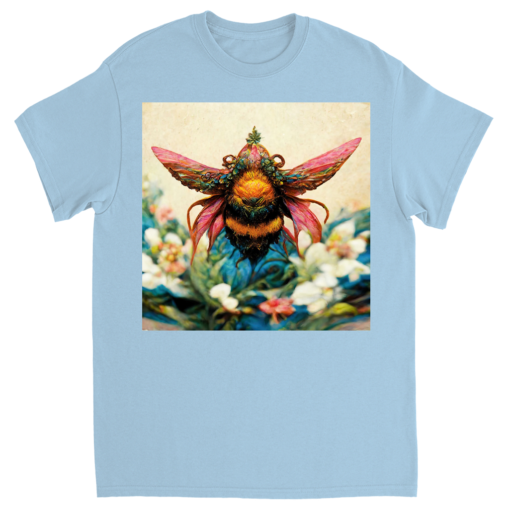 Fantasy Bee Hovering on Flower Unisex Adult T-Shirt Light Blue Shirts & Tops apparel Fantasy Bee Hovering on Flower