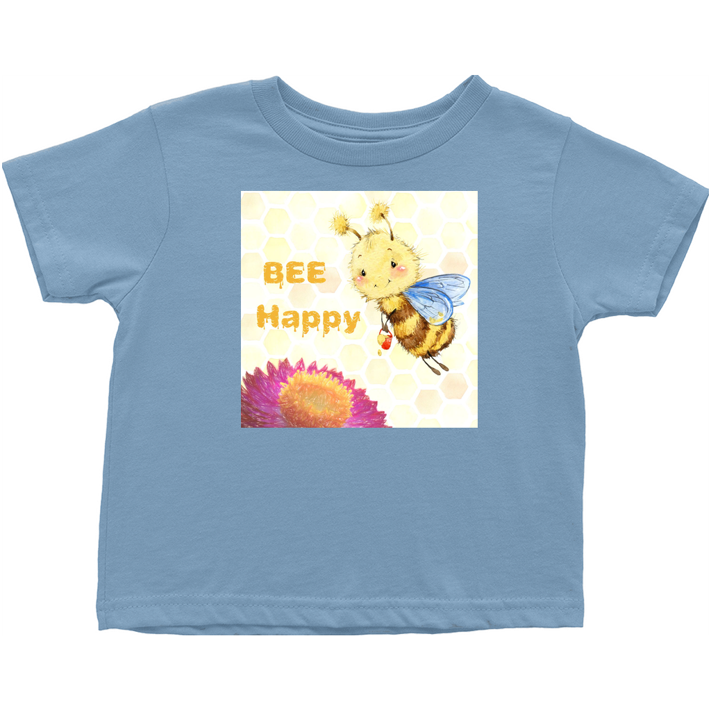 Pastel Bee Happy Toddler T-Shirt Light Blue Baby & Toddler Tops apparel