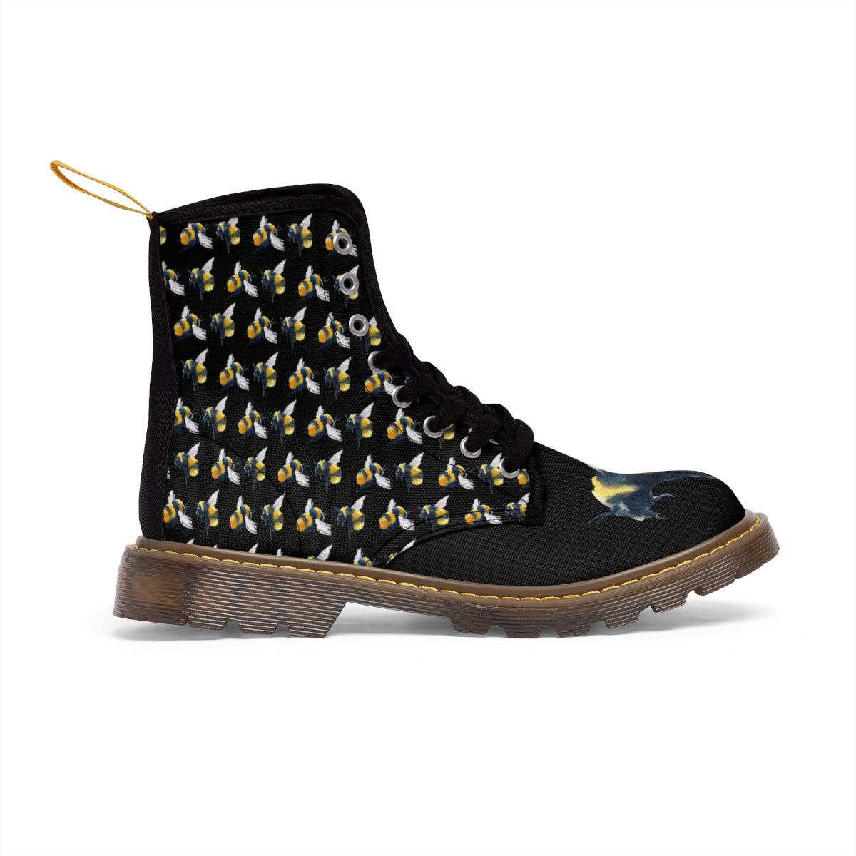 Friendly Flying Bees Men's Black Canvas Boots Shoes Bee boots combat boots gift for bee lover gift for him Mens boots mens fashion boots mens shoes Shoes unique mens boots vegan boots vegan combat boots