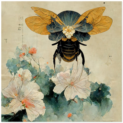 Vintage Japanese Paper Flying Bee - Acrylic Print 12x12 inch Acrylic Prints Vintage Japanese Paper Flying Bee