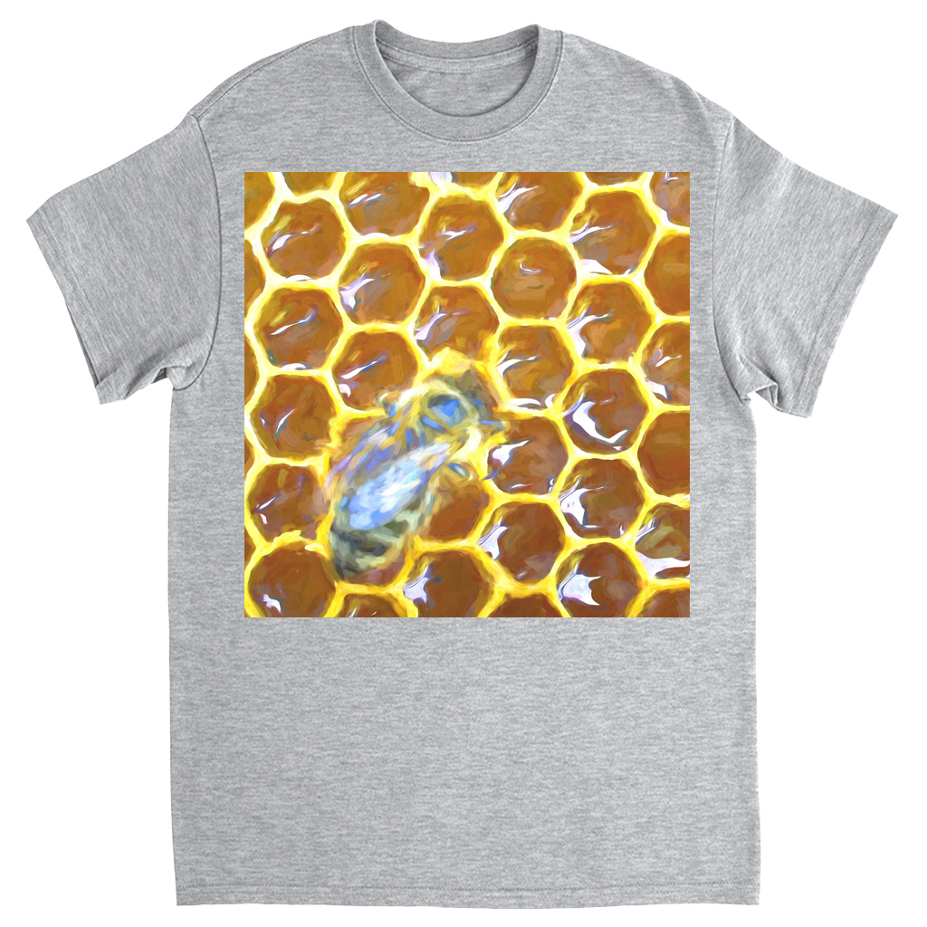 Bee on Honeycomb Unisex Adult T-Shirt Sport Grey Shirts & Tops apparel