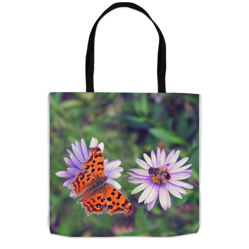 Butterfly & Bee on Purple Flower Tote Bag 18x18 inch Shopping Totes bee tote bag gift for bee lover gifts original art tote bag totes zero waste bag